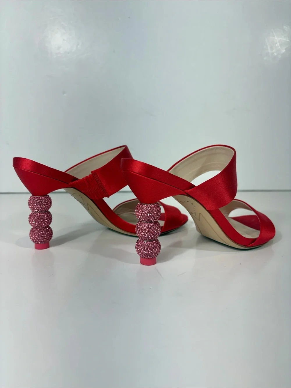 Sophia Webster Red Satin Crystal Bubble Heel Slide Sandals EU 35 / US 5